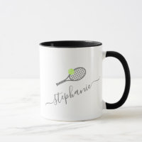 Tennis Racket Ball Grey Personalised Script Name