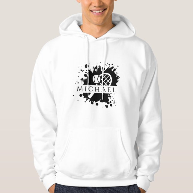 Tennis Racket Ball Ink Splash Personalised Stylish Hoodie (Front)