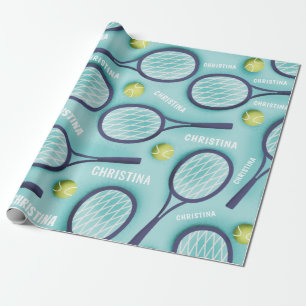 Tennis Racket Ball & Kids Girls Name Pattern Cute  Wrapping Paper