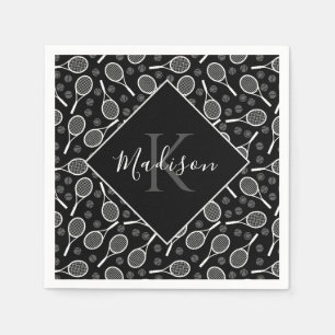 Tennis Racket Ball Pattern Initial & Name Monogram Napkin