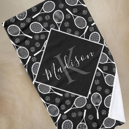 Tennis Racket & Ball Pattern Personalised Monogram Hand Towel