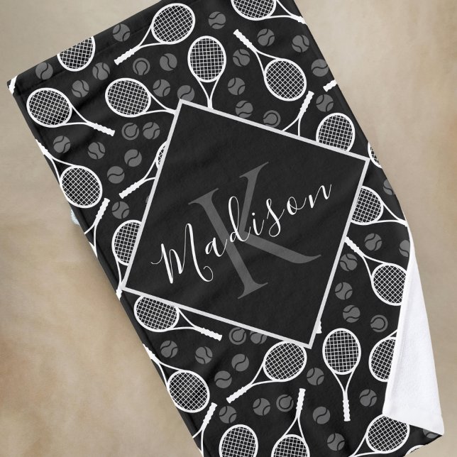 Tennis Racket & Ball Pattern Personalised Monogram Hand Towel (Creator Uploaded)