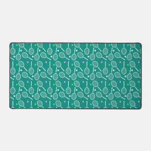Tennis Racket & Ball Pattern Retro Emerald Green  Desk Mat