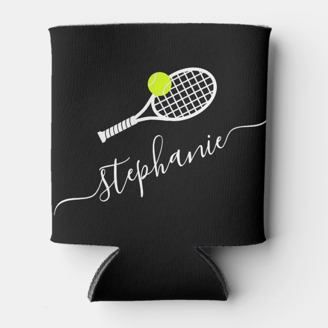 Tennis Racket & Ball Player Name Custom Team Can Cooler (Front)
