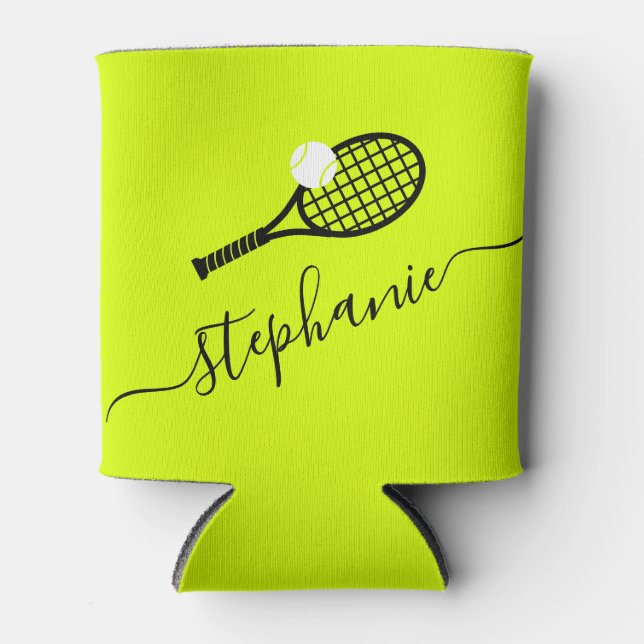 Tennis Racket & Ball Player Name Personalised Can Cooler (Front)