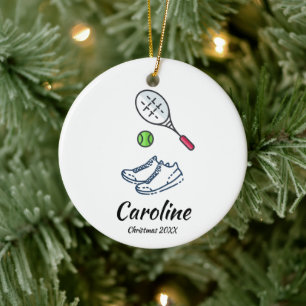 Tennis Racket Ball & Shoes Personalized Sport Xmas Ceramic Tree Decoration