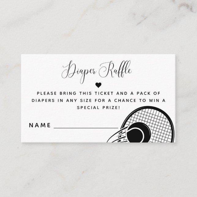 Tennis Racket Ball Sport Baby Shower Diaper Raffle Enclosure Card (Front)