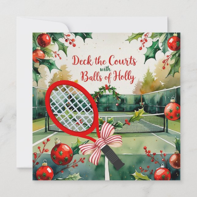 Tennis Racket  Christmas themed Holiday Card (Front)