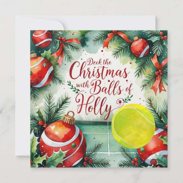 Tennis Racket  Christmas themed Holiday Card (Front)