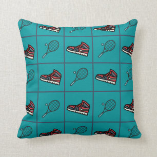 Tennis Racket Colourful Sneaker Pattern Blue Cushion