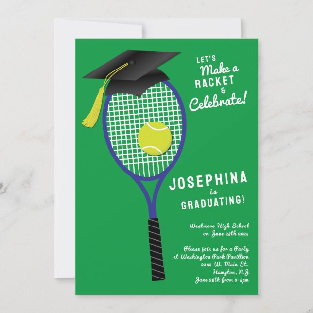 Tennis Racket Graduation Party Invitation (Front)
