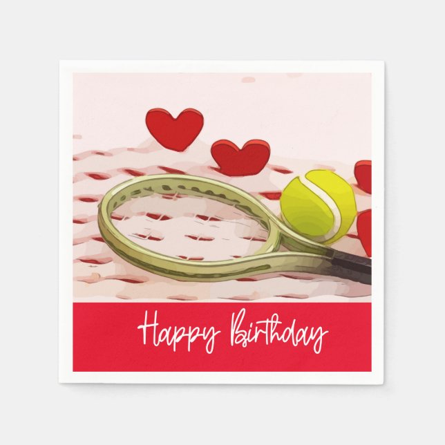 Tennis racket Happy Birthday with LOVE  Napkin (Front)