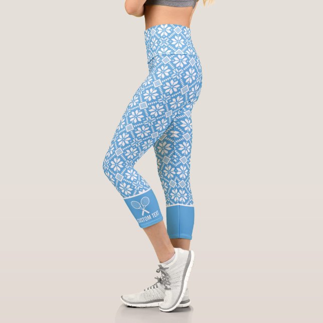 Tennis Racket Logo, Winter Snowflake Custom Text Capri Leggings (Left)
