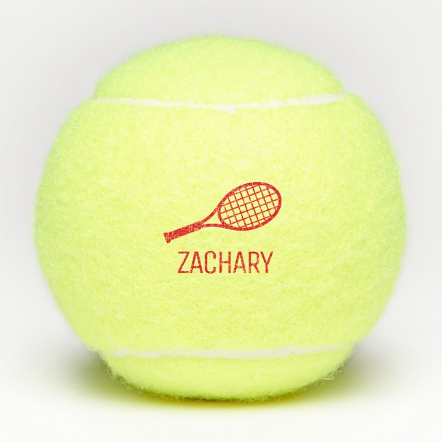 Tennis Racket Monogram Name Red Personalised  Balls (Front)