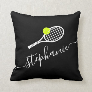 Tennis Racket Monogram Name Throw Pillow