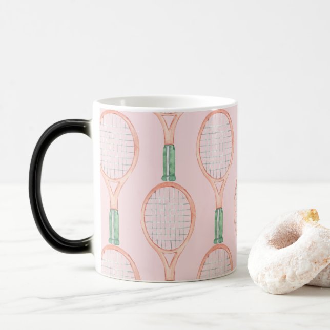 Tennis racket on pink background  magic mug (With Donut)