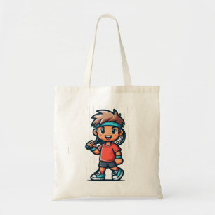 tennis racket on shoulders tote bag