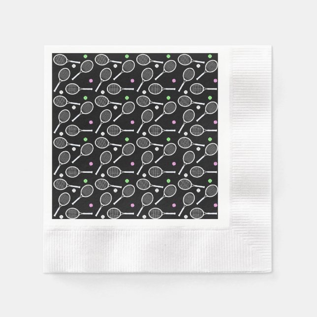 Tennis Racket Pattern Black Background   Napkin (Front)