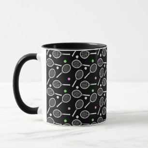 Tennis Racket Pattern Black Mug