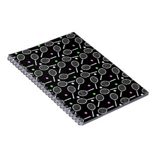 Tennis Racket Pattern Black Notebook