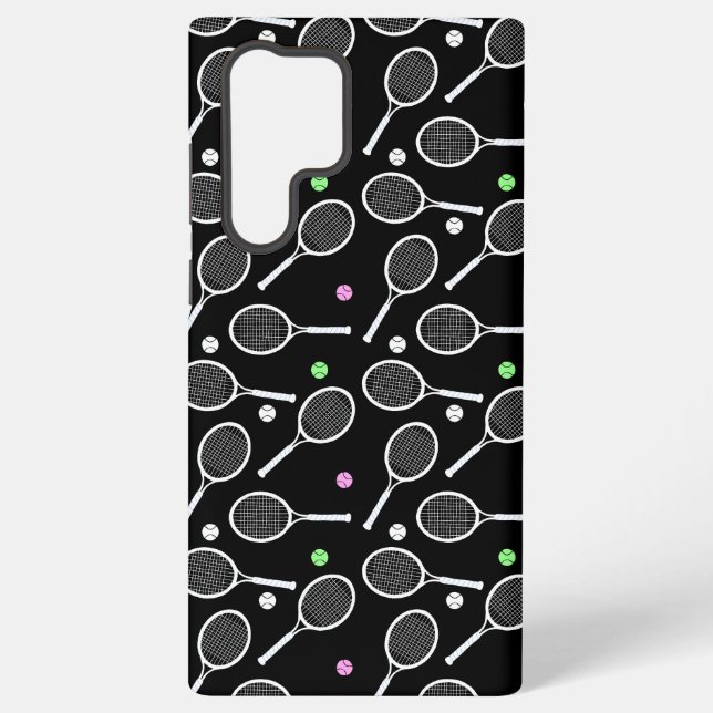 Tennis Racket Pattern Black   Samsung Galaxy S22 Ultra Case (Back)