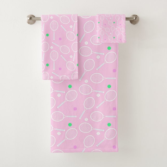 Tennis Racket Pattern Pastel Pink  Bath Towel Set (Insitu)