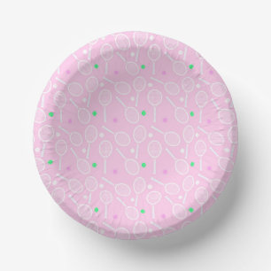 Tennis Racket Pattern Pastel Pink Paper Plate