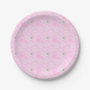 Tennis Racket Pattern Pastel Pink Paper Plate