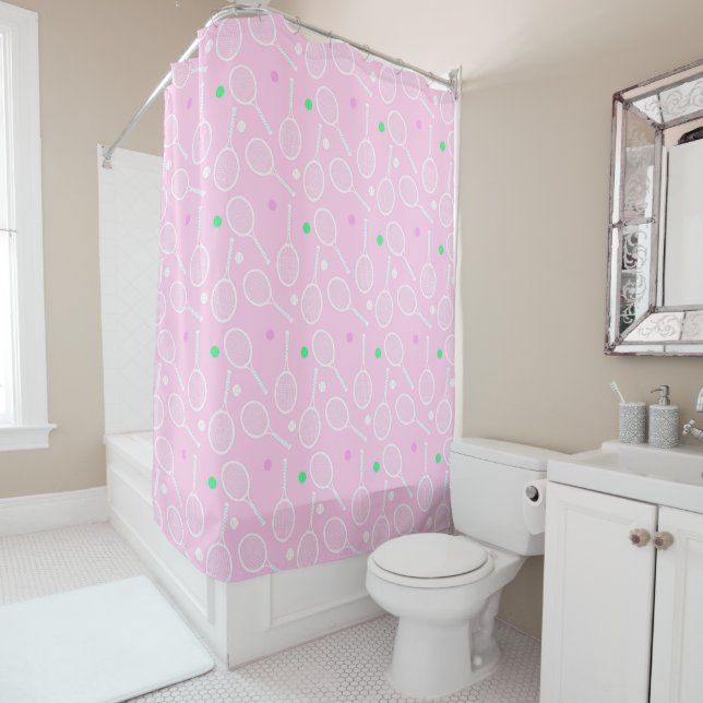 Tennis Racket Pattern Pastel Pink   Shower Curtain (In Situ)