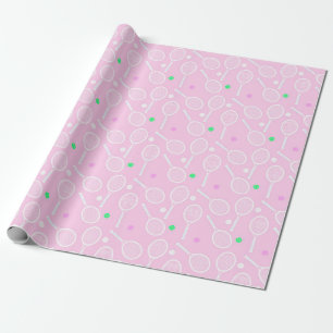 Tennis Racket Pattern Pink Wrapping Paper