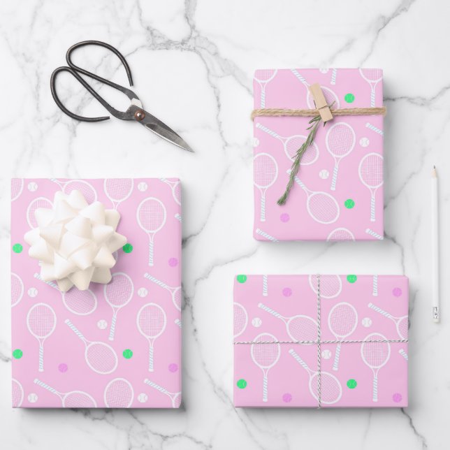 Tennis Racket Pattern Pink   Wrapping Paper Sheet (Front)