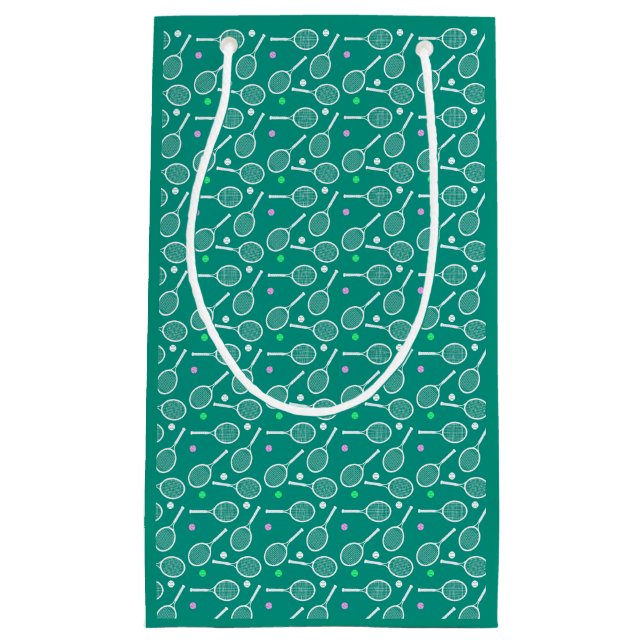 Tennis Racket Pattern Retro Emerald Green Small Gift Bag (Front)