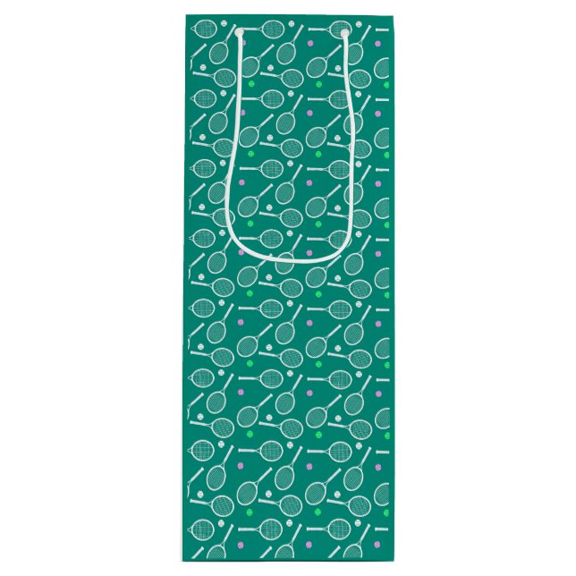 Tennis Racket Pattern Retro Emerald Green Wine Gift Bag (Front)