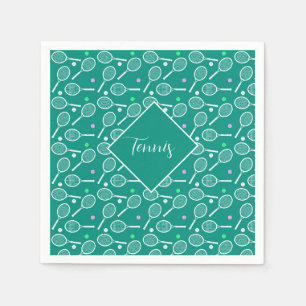 Tennis Racket Pattern Retro Green Napkin
