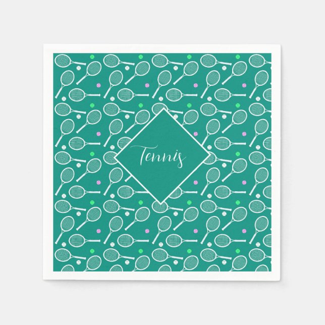 Tennis Racket Pattern Retro Green Napkin (Front)