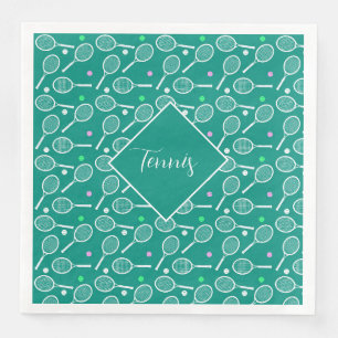 Tennis Racket Pattern Retro Green Napkin