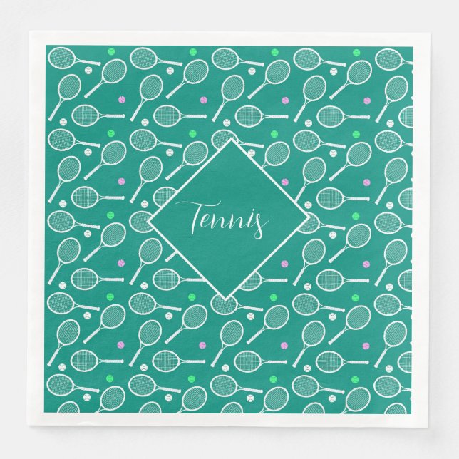Tennis Racket Pattern Retro Green Napkin (Front)