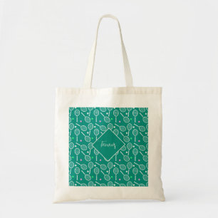 Tennis Racket Pattern Retro Green Tote Bag