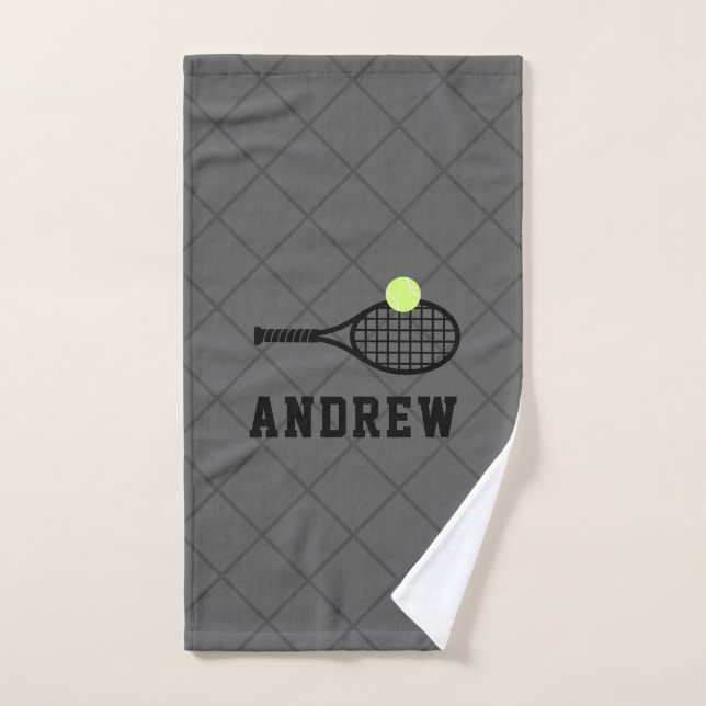 Tennis Racket Personalised Grey Sport Hand Towel (Hand Towel)
