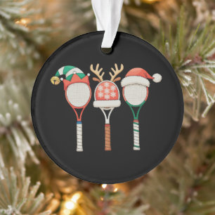 Tennis Racket Reindeer Antlers Santa Hat Christmas Ornament