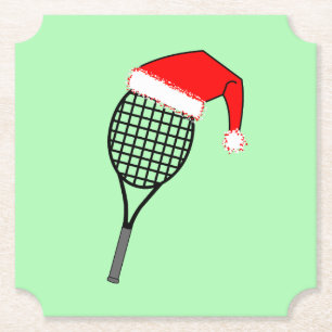 Tennis Racket Santa Hat Paper Coaster
