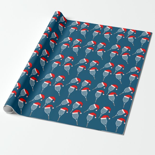 Tennis Racket Santa Hat Wrapping Paper (Unrolled)