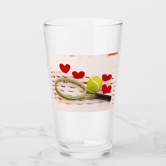 Tennis racket with ball and red heart love glass (Front)