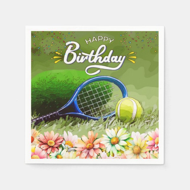 Tennis racket with ball Happy Birthday   Napkin (Front)