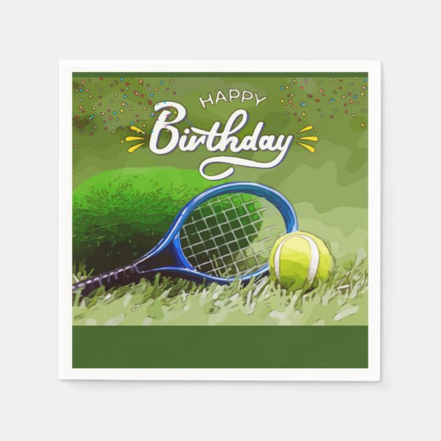 Tennis racket with ball Happy Birthday   Napkin (Front)