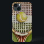 Tennis Racket with Ball Laying on Court iPhone 13 Case<br><div class="desc">Enjoy a little tennis with this scene painted by Ethan Harper. A well stitched racket with a ball sitting on the middle,  you just want to pick it up,  head to your local court and play a game. Purchase your copy of this print today!</div>