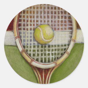 Tennis Racket with Ball Laying on Court Classic Round Sticker