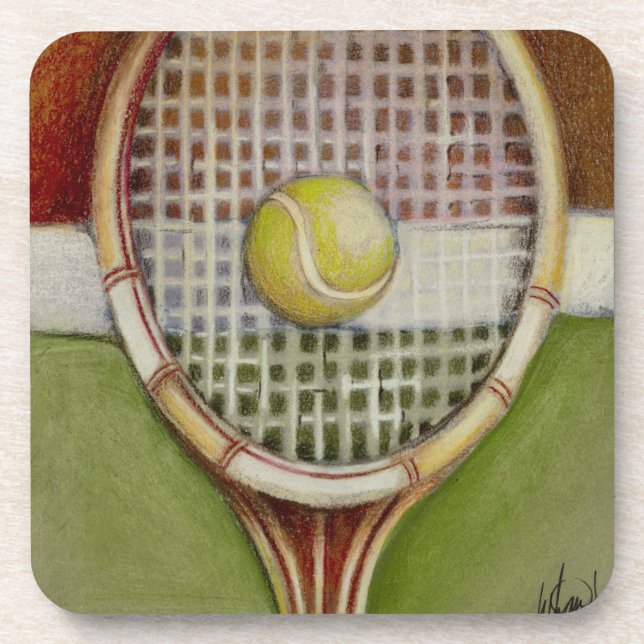 Tennis Racket with Ball Laying on Court Coaster (Front)