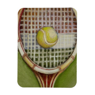 Tennis Racket with Ball Laying on Court Magnet