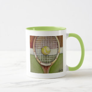 Tennis Racket with Ball Laying on Court Mug